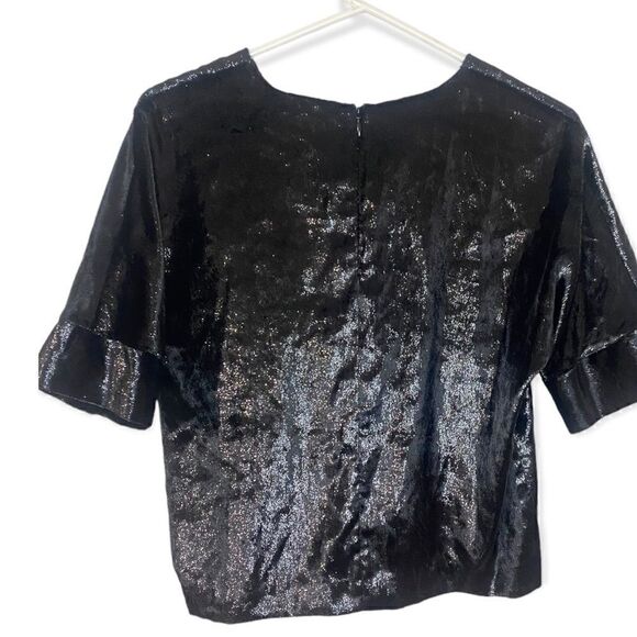 J Brand Black Daisy Short Sleeve Velvet Blouse - Picture 3 of 8